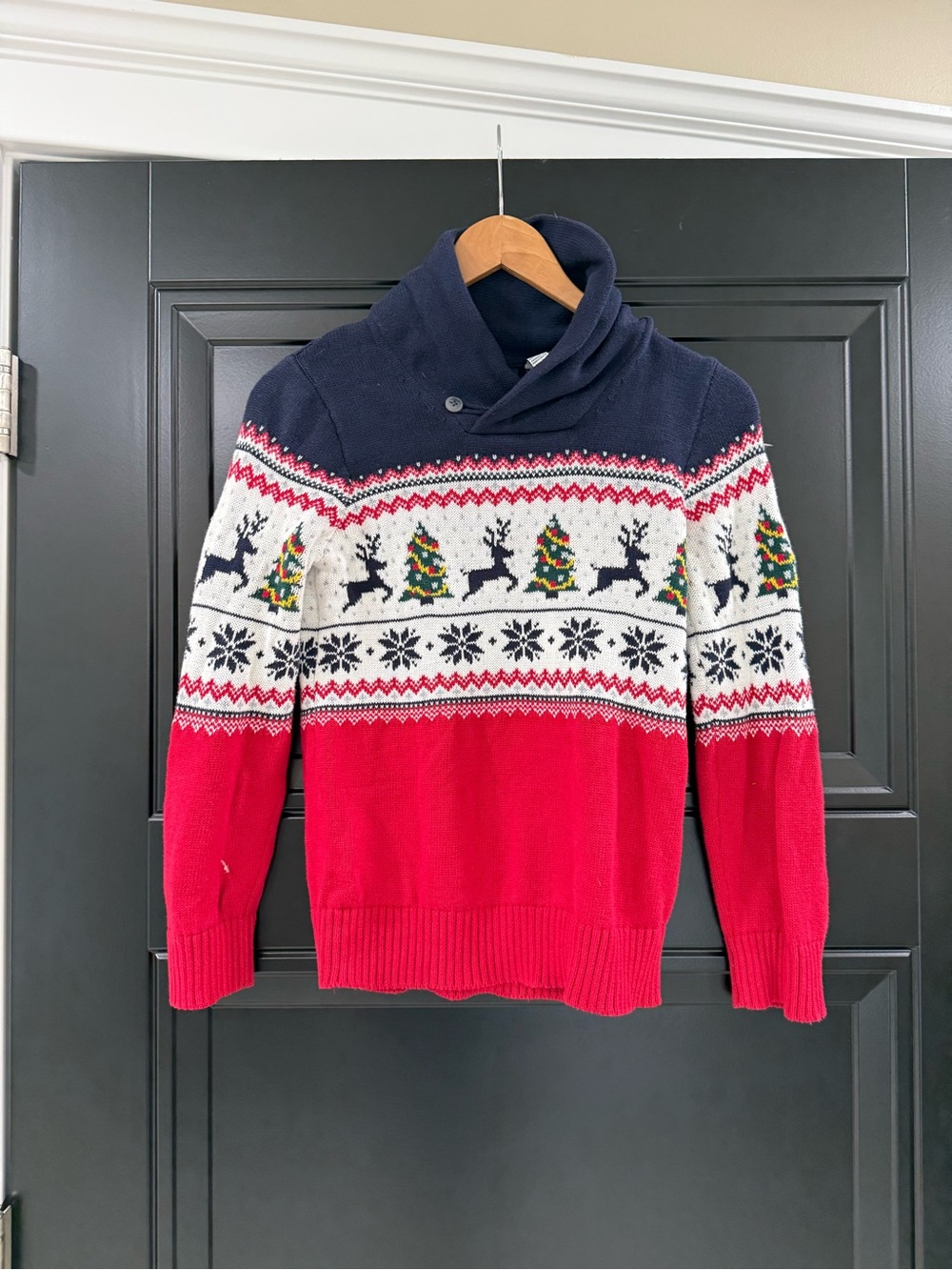 Place Men's Turtleneck Holiday Sweater - Navy, Red & White